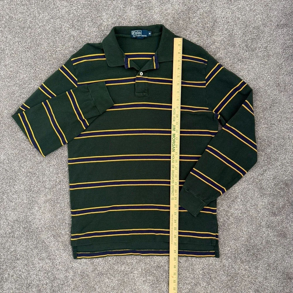 Polo By Ralph Lauren PRL Mens M Striped Long Sleeve Polo Green Yellow VTG Y2K